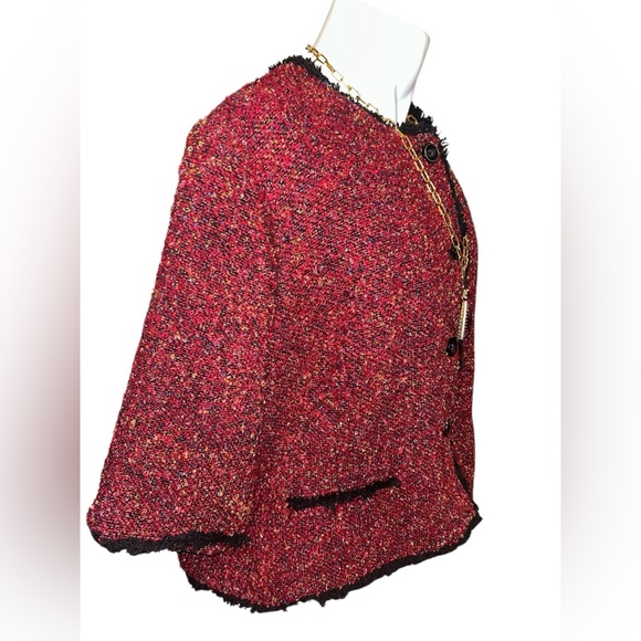 Hot in Hollywood Red Tweed Boxy Jacket with Black Trim - Picture 3 of 9